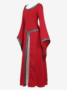 Renaissance Dresses For Women Costume Fairy Renaissance Dress Ball Gown Medieval Irish Peasant Dress,Vestido Negros Elegantes - 紅色 - 查看 3