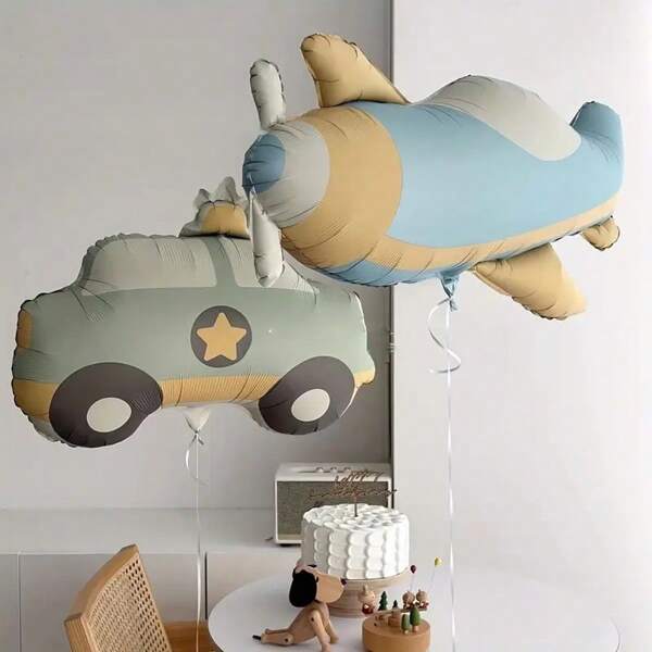 2 piezas Decoración de globos de avión y coche retro, material de aluminio mate, adecuado para fiesta de cumpleaños, aniversario, decoración de pared para ambiente festivo, decoración de fiesta