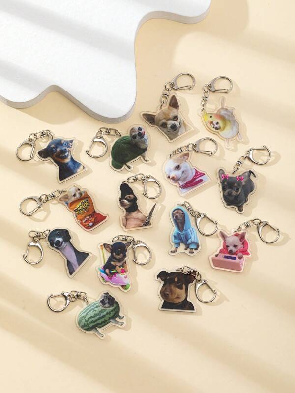 1 Stück neue Acryl-Schlüsselanhänger mit süßen Meme-Hunden, hässlich komisch lange Hals Hund/Bienen Welpe/Grinsen Chihuahua/Schleife Chihuahua/Kartoffelchips Chihuahua/Sweatshirt Chihuahua/Wassermelone Hund/Reitender Chihuahua Tiere Thema Schlüsselanhänger Accessoires/Rucksack Ornament/Taschenbaumler/Schultasche Accessoires/Geldbörse Anhänger/Geschenk für Freunde Auto Zubehör Rucksack für Schule Cartoon Tier Goth Y2k Weihnachtsgeschenkideen Taschenbänder mit ID-Halter