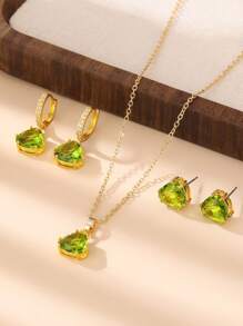 Charming Girl Crystal Zirconia Shinny Earring Necklace Set For Party Gift