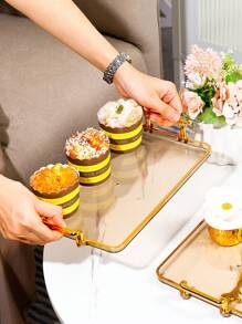 1pc Nordic Style Rectangular Plastic Tray With Golden Handles And Decorative Edges - Multifunctional Home Decor Jewelry Dish, Party Snack Tray - Stylish Design, Minimalist Style, High-Quality Craftsmanship, Jewelry Storage Box