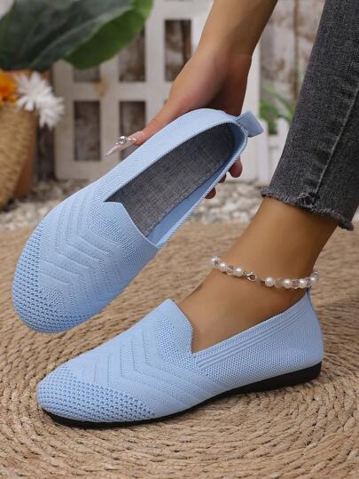 Women's Comfy Breathable Knit Mesh Slip-On Round Toe Casual Athletic Sneakers, Fashionable Trending Outdoor Anti-Slip