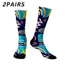 1/2/4/5 pares de calcetines negros tipo tripulación con estampado de flores para hombres, calcetines medianos, calcetines de grafiti callejero, hip hop, rock, calcetines decorativos, unisex, para usar en deportes al aire libre