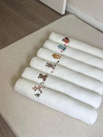 1 件白色刺绣圆柱形枕头，儿童靠垫/婴儿床上用品枕垫，适合所有季节