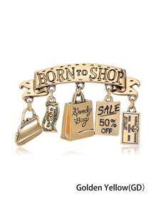 Born To Shop Brooch Pin For Women - Cute Money Bag Letter Tag Brooch For Sweater Jacket Hat Shoes Outfit Accessory
