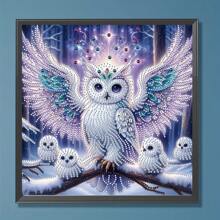 5D Special Shape Crystal Diamond DIY Diamond Painting Kit - Snowy Forest Owl Family Partial Drill Mosaic Art Canvas, Suitable For Frameless Wall Decor