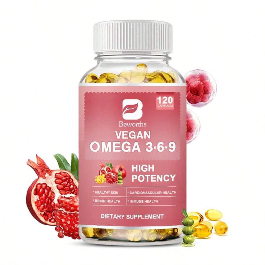 B BEWORTHS Vegan Omega 3-6-9 Capsules - 500mg Omega-3, 180mg Omega-6, 680mg Omega-9 - Pure Plant-Based Fatty Acids For Heart, Brain, Immune & Skin Health - Non-GMO - 1 bottle - 查看 1