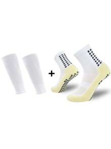 FLSHMCEN Sports Outdoor 1 Pair Men's Grip Soccer Socks And Football Leg Cover, Non-Slip Leg Shin Guards Cover For Basketball, Football, Sports