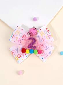 1 pieza Lazo para el cabello de cumpleaños feliz para niñas, diadema con brillo de número de cumpleaños, clip de cocodrilo con pompón, horquillas lindas y dulces para el día del cumpleaños, accesorios para el cabello de adolescentes