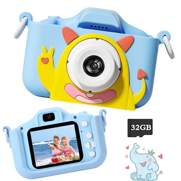 Kids Digital Camera With 1080P HD & 8x Zoom, Shockproof Silicone Cover, Selfie Video Camera For Children Ages 3-12, Portable Birthday Christmas Gift For Boys Girls