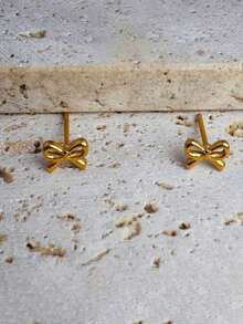 1 Cặp khuyên tai nơ nhỏ cho phụ nữ, không gây dị ứng, mạ vàng 14K, có thể xếp chồng lên nhau, đơn giản, tối giản, khuyên tai nơ nhỏ cho nhiều khuyên, quà tặng trang sức cho cô ấy - Vàng-1# - Xem 3