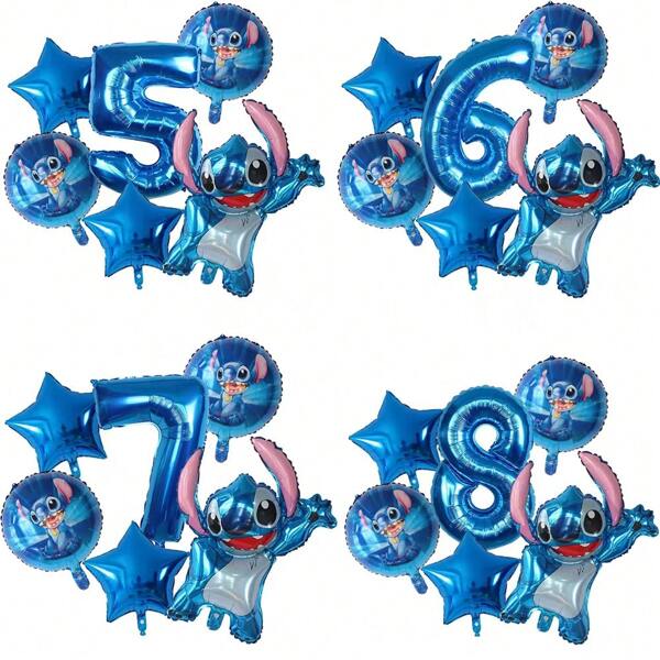 Disney Juego de globos numéricos de Disney, juego de globos de cumpleaños de Stitch, juego de globos de aluminio, decoración de fiestas de cumpleaños de Stitch, decoración de atmósfera de fiesta de dibujos animados de Stitch, decoración de globos de aluminio de dibujos animados a color de Stitch, accesorios de globos de ambiente de cumpleaños de Stitch, decoración de globos creativos en la pared del cuarto de Stitch