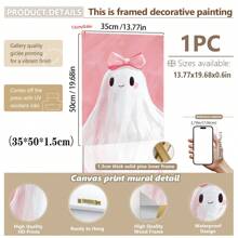 1pc, Canvas Wall Art, Framed Art Decor, Waterproof, Vintage Pink Bow Spooky, Halloween Children's Room Decor, Spooky In Pink Bathtub, Edgy Fashion Home Decor, Cute And Charming Spooky Paintings, Fall Decor, Halloween Decor, Room Decor, Dorm Room Decor, Bedroom Home, Wall Decor, Back To School Decor, School Dorm Decor, Bathroom Decor