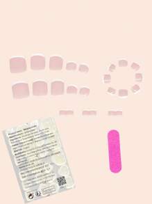 24Pcs Summer Short French Tips Fake Toenails + 1Pc Jelly Toe + 1Pc Cuticle Pusher Press On Nails Nail Supplies Nails