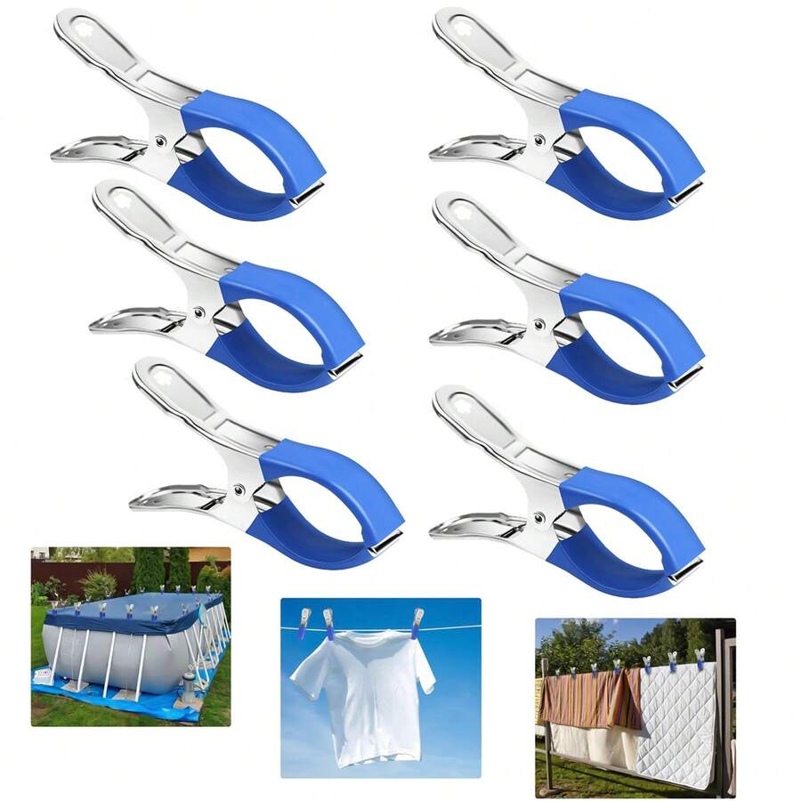 Ganchos para cubierta de piscina para piscinas sobre el suelo, 6 piezas de 4.7 pulgadas de abrazaderas de acero inoxidable para cubierta de piscina, ganchos a prueba de viento para cubierta de piscina sobre el suelo - Multicolor - Ver 1