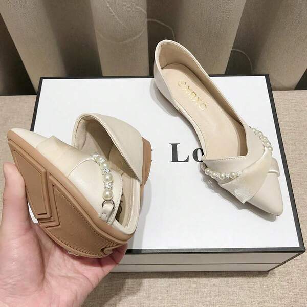 Spitz zulaufende Schuhe für Damen – Damenschuhe im neuen Stil – Coole Schuhe mit geschlossener Spitze für den Sommer – Sommersandalen für Damen – Spitzennähte – Flache Bankettschuhe für Damen – Absatzhöhe 3 cm