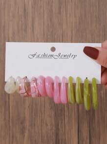 12pcs/Set Boho Style Acrylic Resin C-Shape Round Geometric Waterdrop Earrings, Suitable For Women's Daily Wear, Summer Beach Holiday, Gift