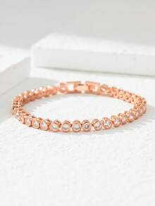 1 件优雅时尚圆形锆石手链，百搭珠宝配饰，适合女性日常佩戴或参加派对