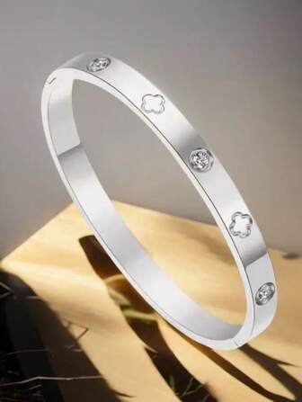 1pc Luxury Minimalist Zirconia Flower Design Women Jewelry Bracelet