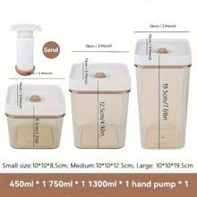 4pcs/Set 15.22oz+25.36oz+43.96oz+Manual Pump, Modern Vacuum Sealed Food Storage Containers, Ideal For Food And Grains, Fridge Storage Boxes And Containers, Fridge Organizer And Replacement Boxes, Fridge Organizer Kit