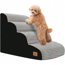 New Dog Stairs For All Dogs, 20.5" H 4 Step Curved Dog Ramp For High Bed And Couch, Foam Dog Ramp   Non-Slip Waterproof Fabric Cover, Pet Stairs For Pets Joints, Light Grey - 淺灰色 28.6x 15.7x 20.5 - 查看 1