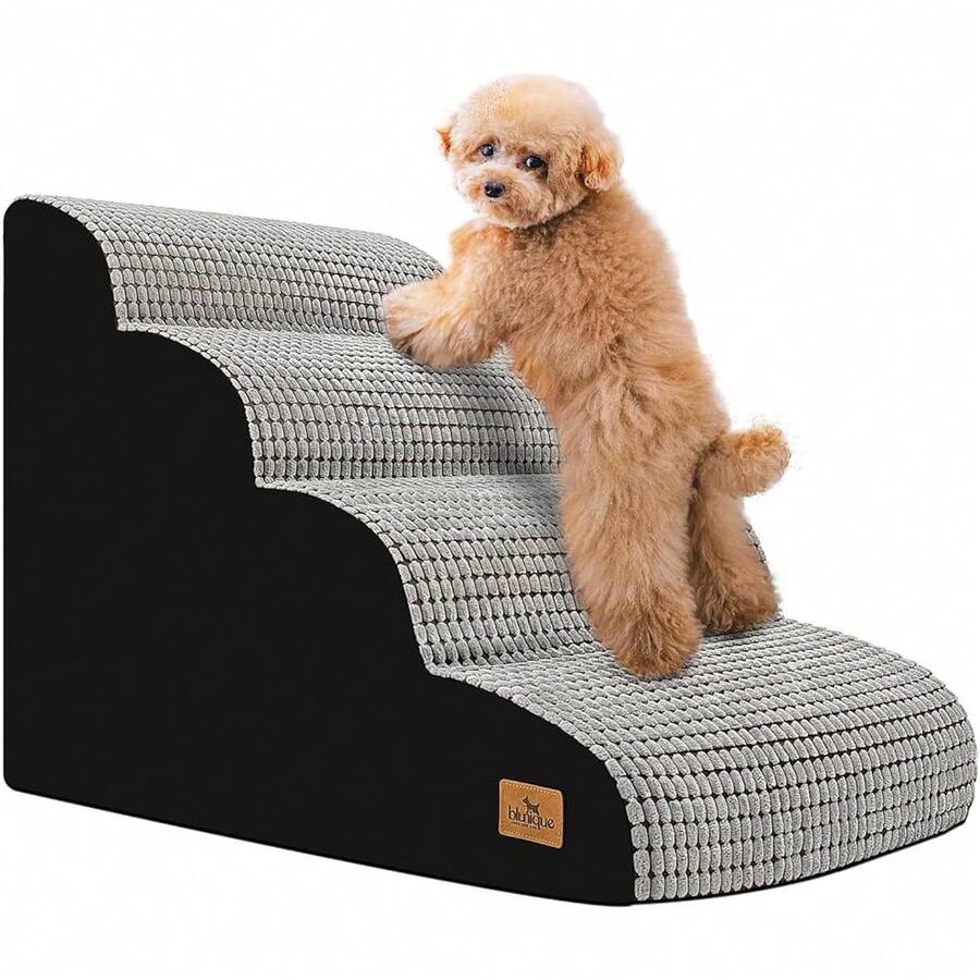New Dog Stairs For All Dogs, 20.5" H 4 Step Curved Dog Ramp For High Bed And Couch, Foam Dog Ramp Non-Slip Waterproof Fabric Cover, Pet Stairs For Pets Joints, Light Grey - 淺灰色 28.6x 15.7x 20.5 - 查看 1