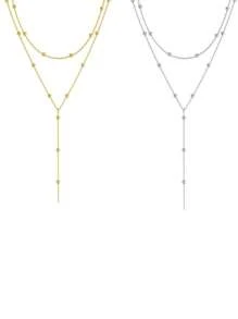 1pc/2pcs Women Stainless Steel Double Layer Pendant Necklace, Suitable For Everyday Wear
