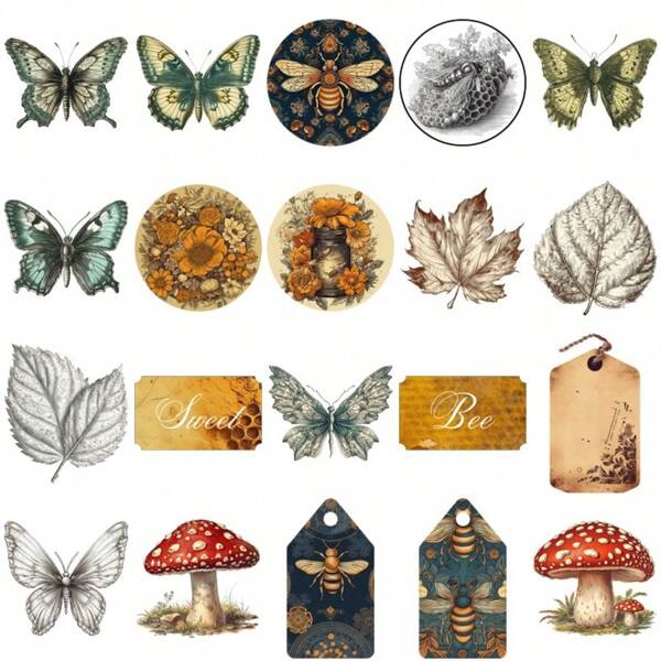 50 pièces Autocollants de la série plante et fleur de la forêt, vintage, bande dessinée, réutilisable pour le scrapbooking, peint à la main, fabrication de cartes, décoration de cadeaux, artisanat, fournitures de bureau et scolaires