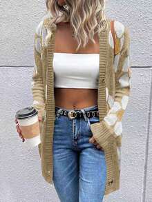 Cárdigan de flores de manga larga y largo para mujer, modelo de moda de estallido de Europa y Estados Unidos para el otoño y el invierno 2025