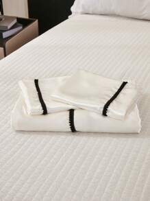3pcs White Simple Solid Color & Small Ball Decor Duvet Cover Set (1 Duvet Cover + 2 Pillow Covers, No Filling), Daily Use Polyester Soft & Skin-Friendly, Suitable For Master Bedroom, Guest Room, All Seasons, Gift Choice