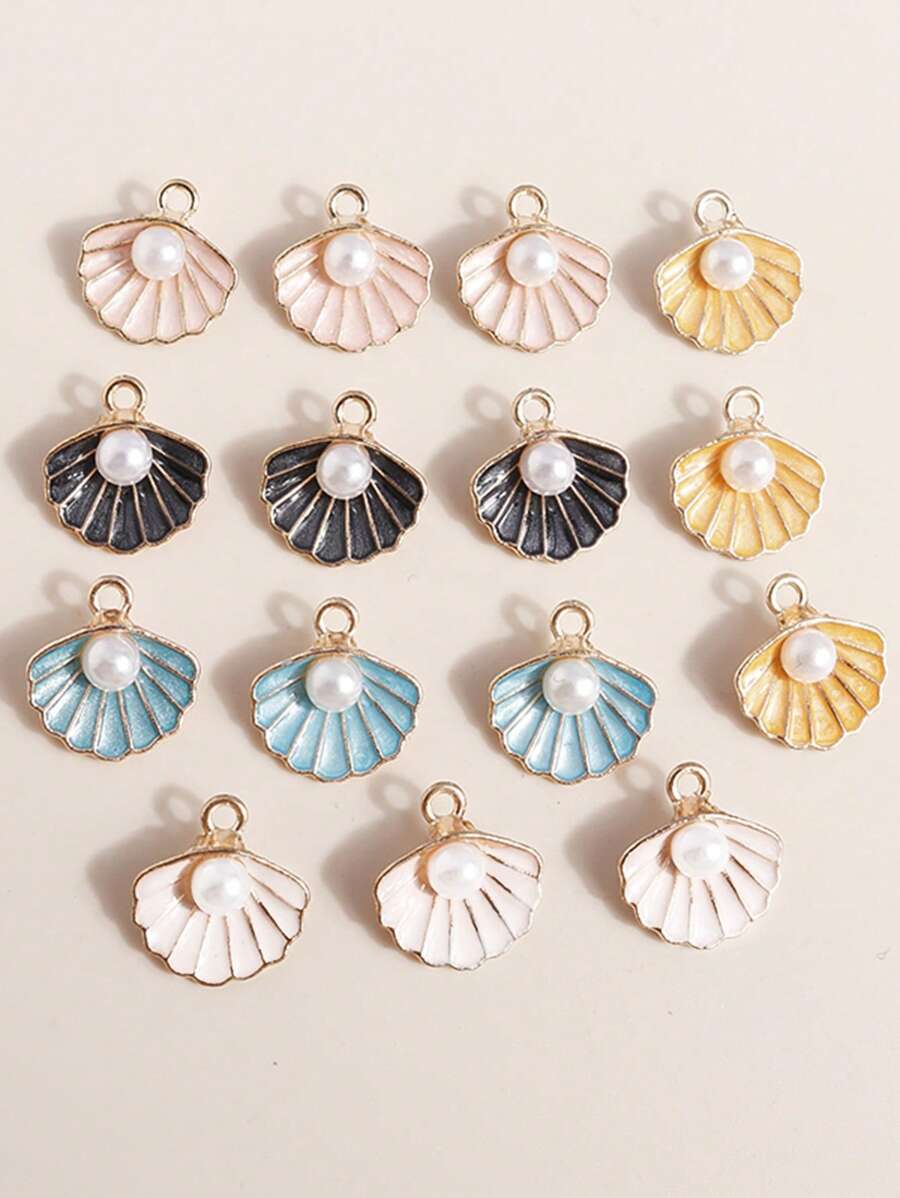 10pcs/Pack 3D Effect Faux Pearl & Shell Drip Oil Pendant, DIY Jewelry Accessories