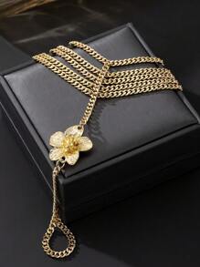 1pc Sexy Gold Line Decor Five Petal Flower Design Anklet, Beach Vacation Style Accessories For Women (Gift Box Not Included)