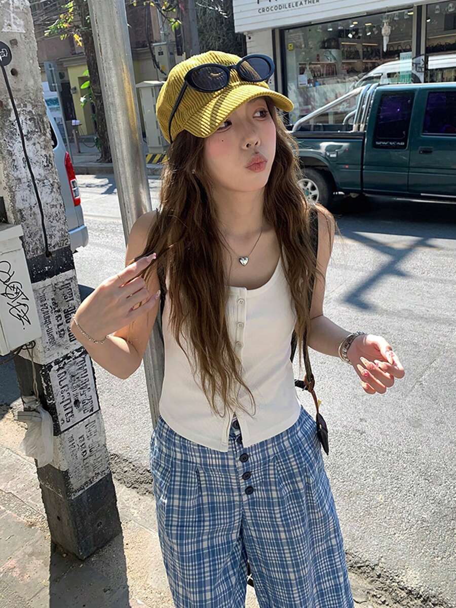 2025年夏季新款女童露背背心，U领无袖吊带背心百搭短款上衣 - 白色 - 查看 1