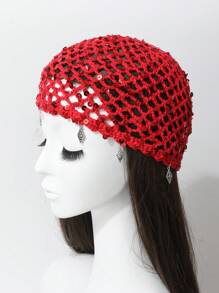 1 buc. șapcă fără boruri din croșetat, lucrată manual, cu mărgele, pentru femei, tricot subțire exotic de epocă pentru primăvară/vară