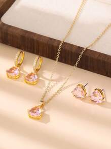 Charming Girl Crystal Zirconia Shinny Earring Necklace Set For Party Gift