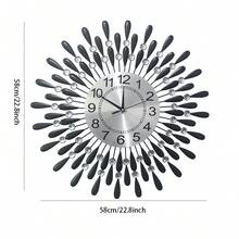 1 件 14 英寸/36 厘米安静铁艺花卉设计水钻装饰挂钟，简约风格电池供电铁艺奢华黑色挂钟，适用于客厅、卧室、入口、学校、办公室、乔迁礼物生日毕业