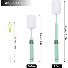 JUMRHFAN 3 Stücke Flaschenbürste, Bequemer Griff Flaschenreiniger mit Strohhalmreiniger, Verstellbarer Griff Schwamm Flaschenreinigungsbürste für Wasser Baby Bierflasche Becher (3 Farben)