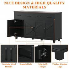Tủ đựng đồ ăn nhẹ 55" có không gian lưu trữ rộng rãi, tủ pha cà phê phong cách với 3 ngăn kéo tiện lợi và 4 cửa chuồng mộc mạc, giải pháp lưu trữ dài hoàn hảo cho phong cách trang trại hiện đại, món quà Giáng sinh lý tưởng để nâng tầm trang trí nhà bếp, phòng ăn hoặc phòng khách, nâng tầm tổ chức và phong cách ngôi nhà của bạn với món đồ nội thất đa năng này - màu đen - Xem 7