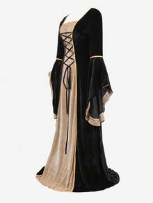 Women's Renaissance Costume  Medieval Dress Velvet Queen Dresses Victorian Vintage Halloween Cosplay - màu đen - Xem 3