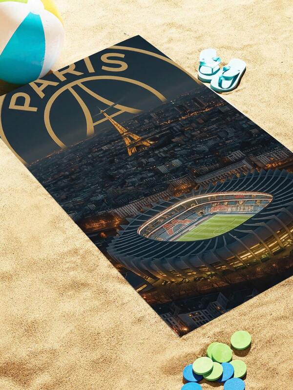 1 pieza Toalla de playa del club de fútbol - Ligera y de alta calidad en poliéster, con diseño del horizonte de París y la Torre Eiffel, secado rápido y resistente a la arena, apta para nadar, spa, deportes al aire libre - Toalla y alfombrilla multiusos, toalla de spa, ropa deportiva moderna