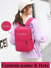 Mochila bordada con nombre personalizable, mochila pequeña colorida y casual, ligera, para estudiantes y uso escolar, bolsa de viaje unisex para parejas - Multicolor - Ver 1