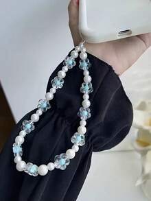 Phụ kiện điện thoại di động đính hoa và ngọc trai đơn giản đáng yêu màu hồng nhạt - Hồng - Xem 4