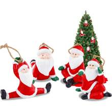 CXRYLZ-FUR 4 Stück Weihnachtsmann Baumschmuck Weihnachten, 3D Harz Weihnachtsbaum Anhänger, Christbaumschmuck, Kleine Süße Bastelfigur für Weihnachtsanhänger (Altes Yoga)