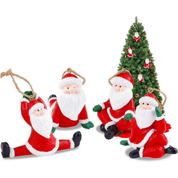 CXRYLZ-FUR Lot de 4 décorations de sapin de Noël en forme de Père Noël, pendentif en résine 3D, petite figurine artisanale mignonne pour pendentif de Noël (Old Yoga)