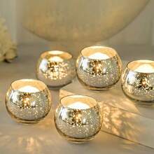 Silver Wishing Candle Holder, Mercury Glass Candle Holder For Centerpiece, Suitable For Tea Party, Wedding Table Decoration, Bridal Shower, Baby Shower, Birthday Party