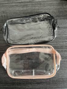 1 pieza Bolsa de cosméticos portátil de PVC, bolsa de aseo transparente, organizador de viaje para niñas, impermeable, almacenamiento, baño, almacenamiento de pañales (color/estilo aleatorio)
