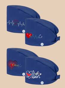 Paquete de 4 gorras de trabajo/enfermera para mujeres con estampado gráfico de poliéster y algodón, antibacteriano y antipolvo, adecuado para hospital, enfermería, belleza, limpieza y trabajadores de saneamiento