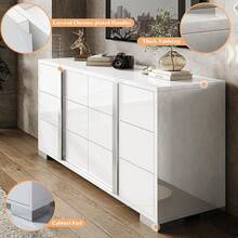 Glossy 6-Drawer Dresser With Silver Grooved Handles, Modern Storage Chest With Wide Tabletop, For Bedroom, Dressing Room & Living Room - 白色 - 查看 8