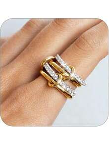 1pc 18K Gold Plated Stainless Steel Zirconia Decor Multi-Layer Circle Ring, Suitable For Men And Women Everyday Wear And As Gift - Multicolor - View 14