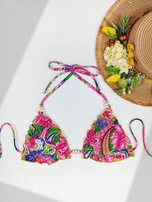 2 cái/bộ Bikini buộc lưng in họa tiết gợi cảm, du lịch nghỉ dưỡng bãi biển mùa hè - Bột màu xanh lá cây - Xem 5
